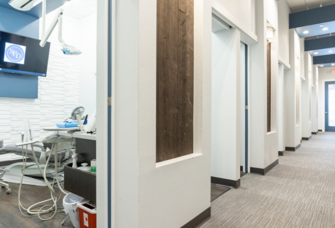 Hallway leading to dental treatment rooms